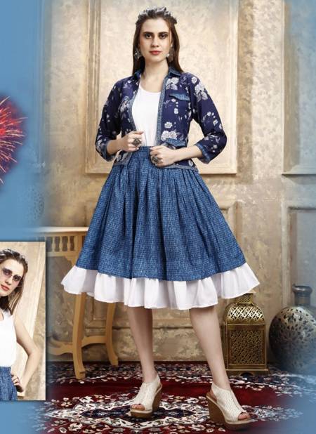 Blue Colour FENEE WESTERN Party Wear Designer Coati Inner Skirt Poli Rayon Cotton Stylish 3 Piece Collection FENEE 04